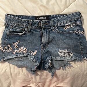 EXPRESS Denim Embroidered Low Rise Shorts